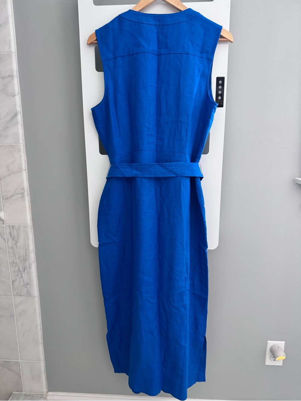 Boden Catriona Linen Dress - Sleeveless Blue Button-Front Belted Maxi Dress - Picture 6 of 6